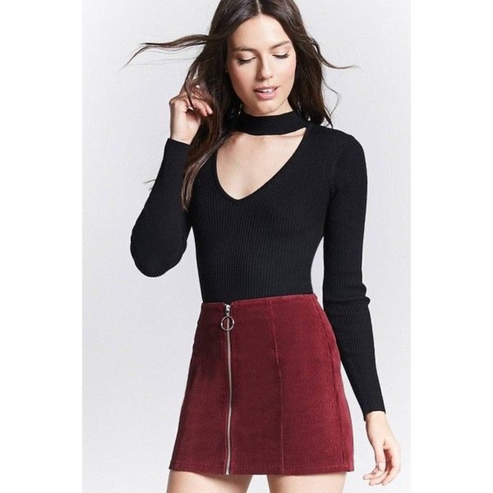 Forever 21 Corduroy Zip-up Skirt Red Size 29